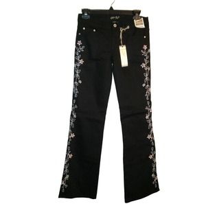 CLASH JEAN Juniors Black Stretch Jean Floral Embroidering Size 3 NEW WITH TAG